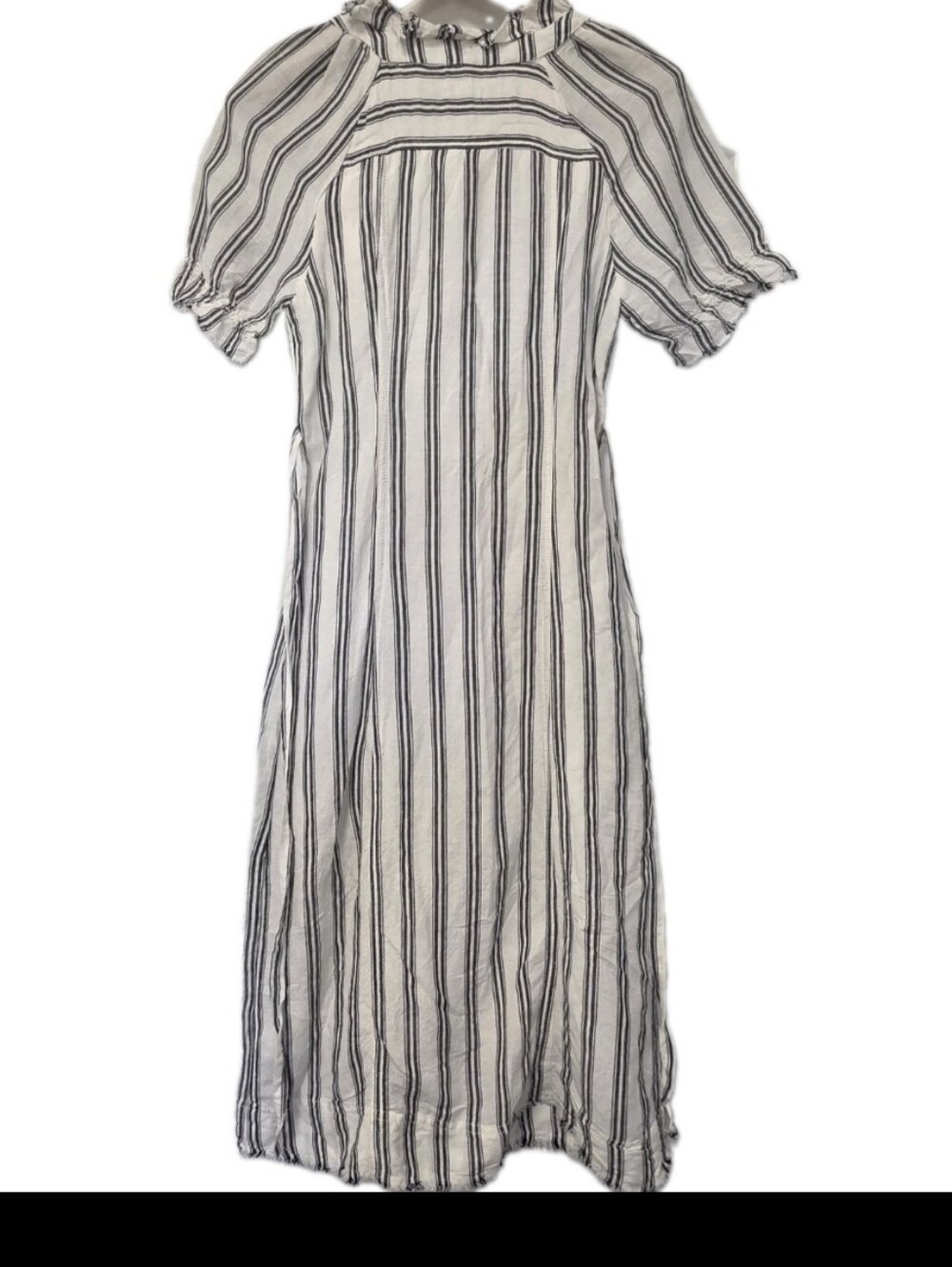 Anthropologie Linen Blend Striped Midi Dress Size 2 Cottagecore Prairie Blk Whit - Picture 3 of 11